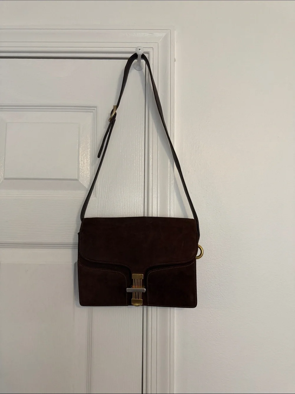 Gucci Dark Brown Suede Messenger Bag with Gold Hardware